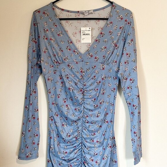 NWT Velvet Torch Blue Floral Long Sleeve Bodycon Maxi Dress - Size: Large - Picture 3 of 9